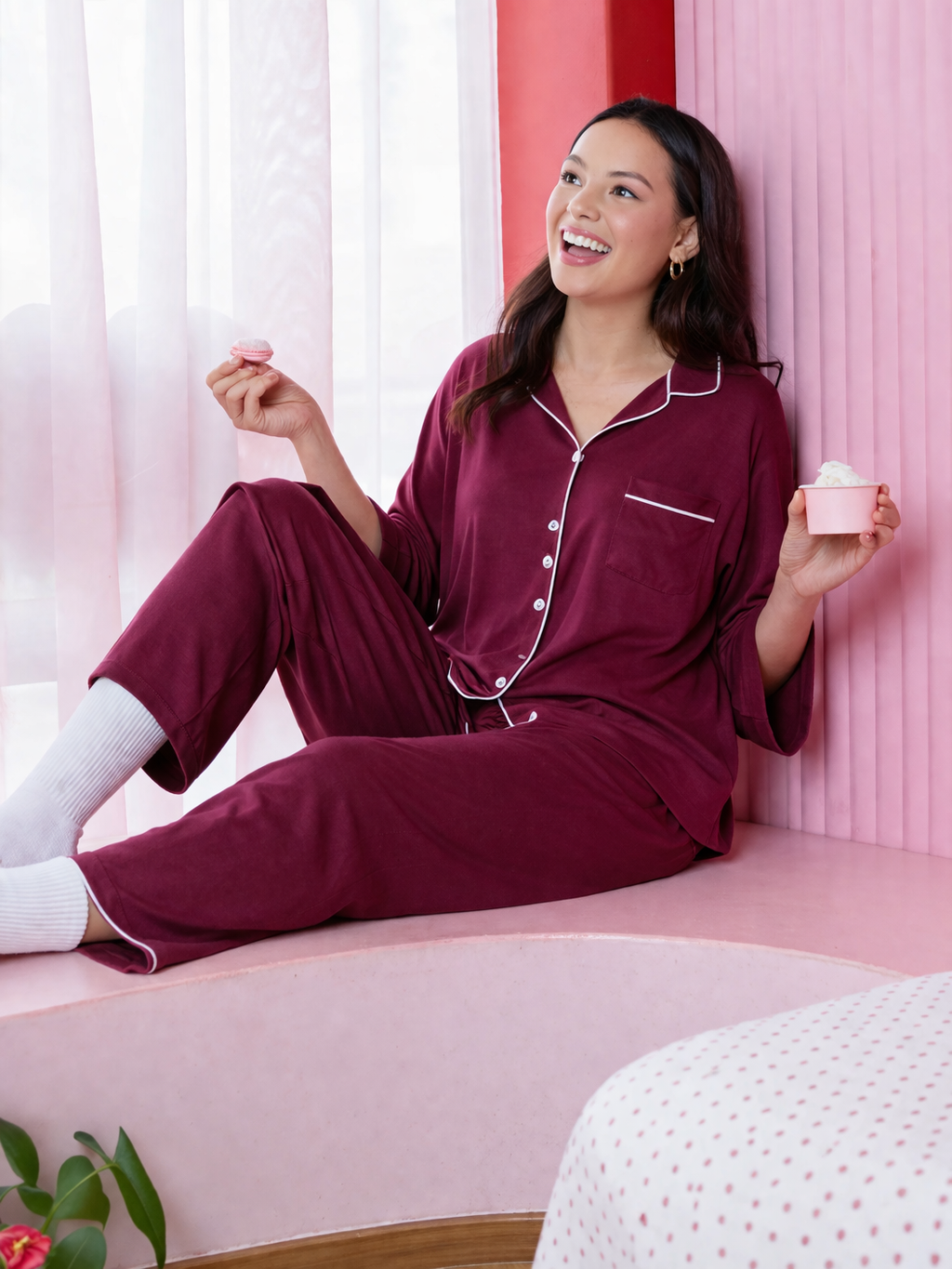 Ensemble Pyjama Grenat Confort Naturel – Tissu Respirant Sans Polyester