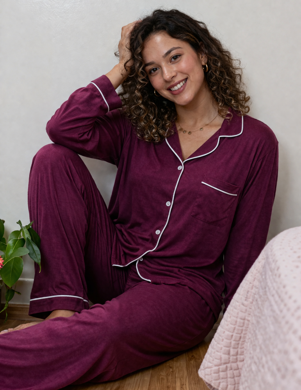 Ensemble Pyjama Grenat Confort Naturel – Tissu Respirant Sans Polyester